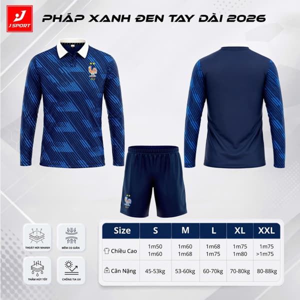 Pháp xanh đen 26-27 tay dài